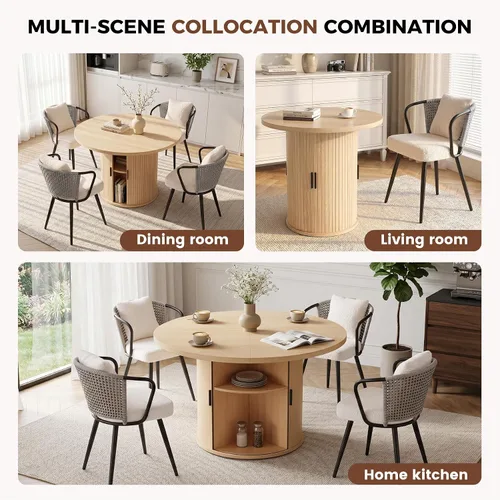 Vista 99 de Miereirl Moderno juego de comedor de 5 piezas para mesa redonda de madera de 4,31.5 pulgadas con estante de almacenamiento semiabierto y puerta