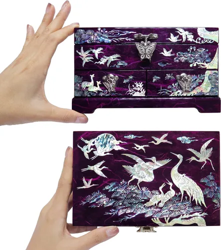 Vista 4 de MADDesign Mother of Pearl Joyero lacado con grúas de dos niveles color morado