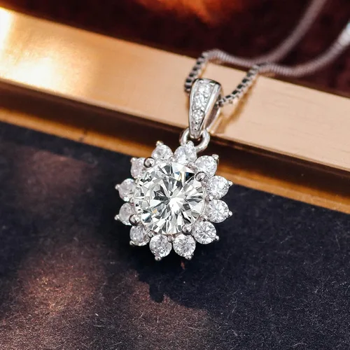Vista 7 de ZYI Fashion Classic Moissanite Pendant necklace, 1.0ct s925 Sterling Silver Plated White Gold simulation Diamond necklace jewelry,Charm Moissanite