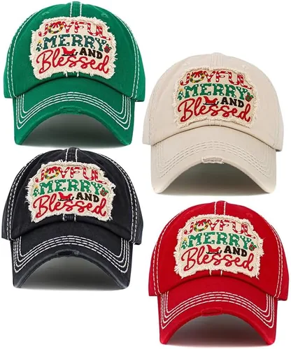 Vista 3 de ScarvesMe Gorra de béisbol con puntada desgastada para mujer, diseño vintage de Oh Deer Christmas