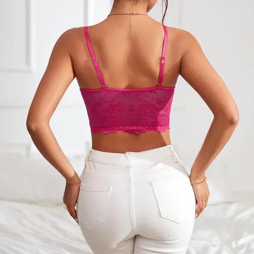 Vista 6 de Bralette de encaje sexy para mujer, lencería de malla sin varillas, corsé camisola para salir