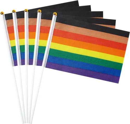 Vista 7 de GentleGirl Paquete de 12 banderas de arco iris del orgullo asexual, pequeñas banderas de mano gay LGBT Festival Fiesta Desfiles Decoraciones