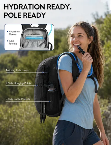 Vista 5 de Haimont Mochila de senderismo ligera de 25L con cubierta para lluvia, color Negro