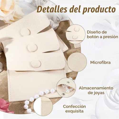 Vista 3 de Paquete de 120 bolsas de microfibra para joyas con paño de limpieza de 3.2 x 3.2 pulgadas, bolsa de embalaje de joyas con bolsas de botón a presión