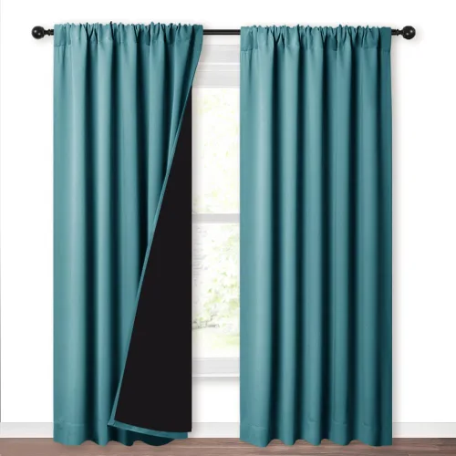 Vista 113 de NICETOWN Biscotti Beige 100% Cortinas opacas de 45" de largo para cocina, bolsillo con varilla para sótano completamente opaco, cortinas térmicas