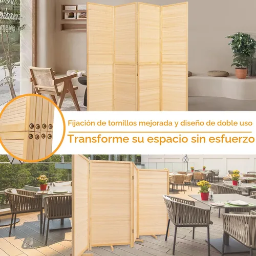 Vista 7 de Divisor de habitación tejido de malla de bambú de 5.6 pies, pantalla de privacidad plegable de 4 paneles, beige