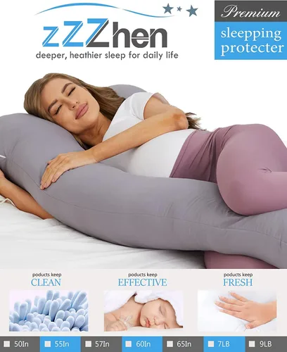 Vista 2 de ZZZhen Almohada de embarazo para dormir, almohada de maternidad en forma de U – 56 pulgadas con funda extraíble de microfibra gris, multiuso