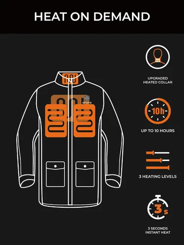 Vista 4 de ORORO Parka térmica para mujer con aislamiento Thermolite y capucha desmontable, chaqueta larga con calefacción para mujer