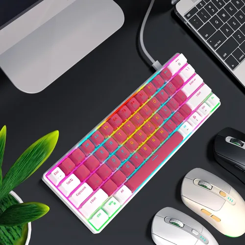 Vista 6 de Teclado portátil 60% mecánico para juegos, compacto de 61 teclas Mini USB-C Teclado de computadora Interruptor rojo para PC con Windows Laptop