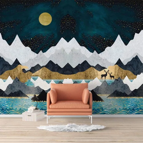 Vista 36 de SIGNFORD - Mural de pared de estilo nórdico con papel tapiz de paisaje natural extraíble para dormitorio o sala de estar.
