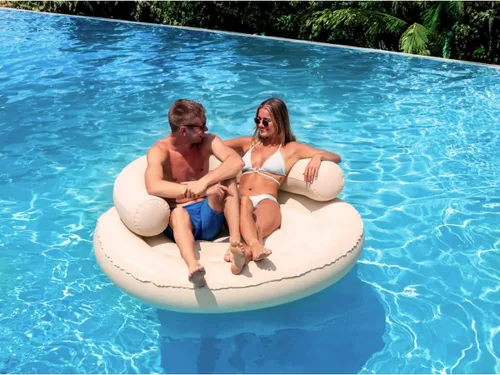 Vista 2 de SWIMLINE Original Cloud Chaise 360 - Tumbona flotante para piscina y lago, balsa circular para adultos y niños, respaldo W Cómoda textura