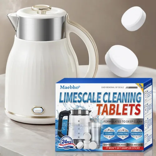 Vista 3 de Paquete de 24 potentes tabletas de limpieza de cal – Eficientes tabletas de limpieza de botellas de agua perfectas para botellas de agua, vasos