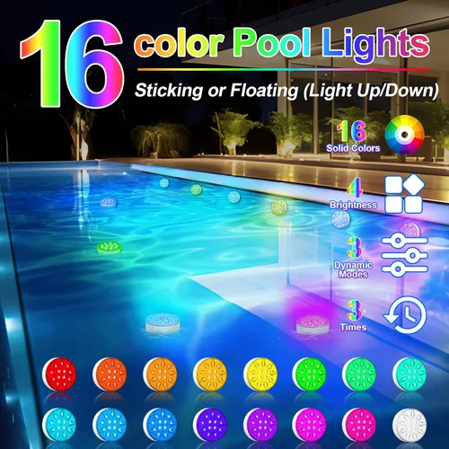 Vista 2 de Luces de piscina para piscina sobre el suelo, luces LED sumergibles recargables subacuáticas con control remoto, IP68 impermeable, luz de piscina