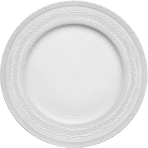 Vista 13 de Platos de carga de 13" de aluminio rosa, juego de 6 platos elegantes con relieve de encaje, platos de servidor redondos para plato de cena, juego