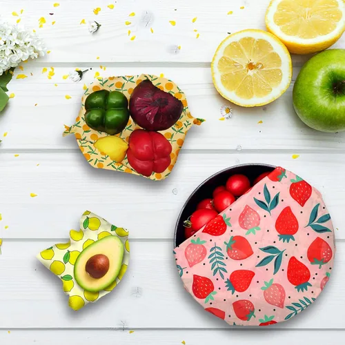 Vista 7 de Envoltura de cera de abeja reutilizable, paquete de 9 envolturas ecológicas de cera de abeja para alimentos, orgánica, sostenible, biodegradable