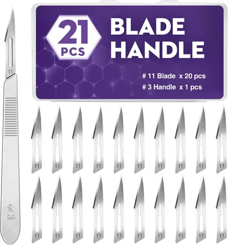 Vista 10 de 20 PCS Cuchillas de Bisturí con Bisturíes #10 Cuchillas Quirúrgicas, Cuchillas Desechables con Cubierta Protectora, Cuchilla de Mango de 20 piezas