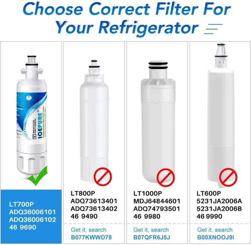 Vista 2 de ICEPURE Filtro de agua de repuesto ADQ36006101 9690 para LG LT700P, Kenmore Elite 46-9690 ADQ36006102, CLCH106, RWF1052 LFX28968ST LFXS29626S