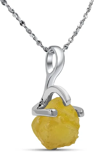 Vista 39 de Collar de cadena con colgante de piedra preciosa natural en bruto con oro blanco sobre plata de ley 925, piedra natal delicado regalo solitario