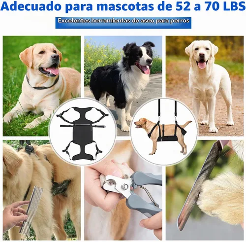 Vista 7 de Hamaca de aseo para perros 2 en 1 con correa multifunción, arnés sin tirones, bucle ajustable y ganchos de acero inoxidable, para gatos y perros