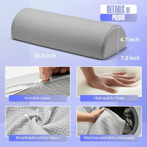 Vista 6 de Almohada de rodilla para dormir de espalda, almohada de apoyo debajo de las piernas para dormir de espalda, almohada de media luna para la parte Gris