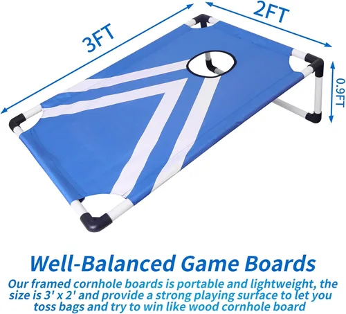 Vista 2 de Juego de Cornhole portátil con marco de PVC con 2 tablas de Cornhole plegables, 8 bolsas de frijoles y funda de transporte, mini juego de cornhole
