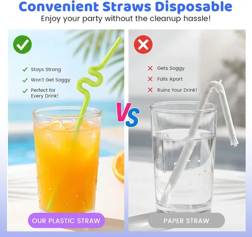 Vista 6 de HANSGO 360 unidades de pajitas para beber flexibles, pajitas de plástico desechables coloridas y flexibles extra largas para fiesta de cumpleaños