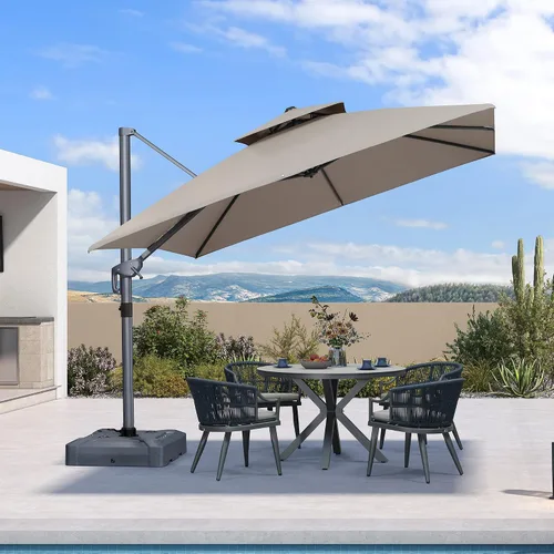 Vista 60 de PURPLE LEAF Sombrilla de Patio Voladiza de 10' x 13' para Exteriores con Base de 330 libras, Sombrilla Rectangular Grande Resistente al Viento