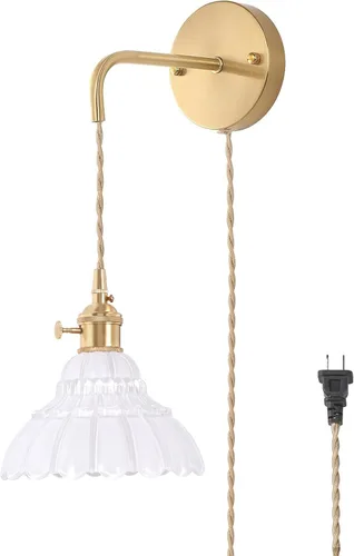 Vista 25 de Shenmoyl - Aplique de pared que funciona con pilas, lámparas de pared vintage recargables con pantalla de vidrio de lirio verde, lámpara de pared