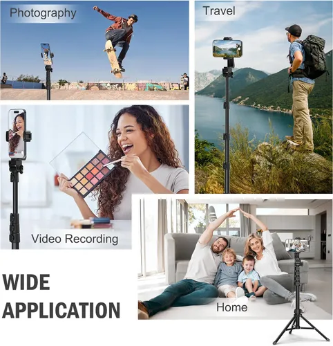 Vista 11 de Liphisy Trípode de 64 pulgadas para teléfono celular y cámara, trípode para teléfono con control remoto y soporte para teléfono, robusto y estable