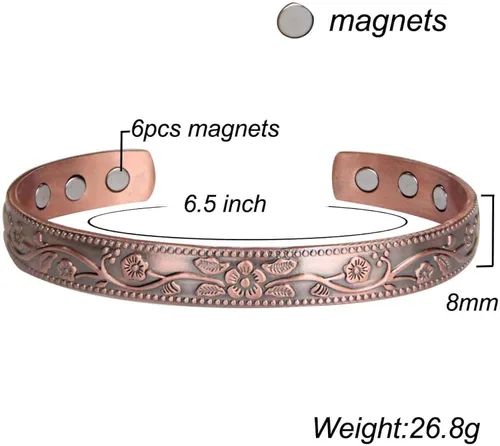 Vista 2 de Pulsera magnética de cobre para mujer de 68 pulgadas ajustable para adaptarse a la mayoría de muñecas con bonita caja Coppet