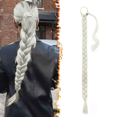 Vista 34 de Barsdar Extensión de 26 Pulgadas de Cola de Caballo Trenzada Larga con Banda Elástica - Extensiones de Cabello en Cola de Caballo Recta y Elegante
