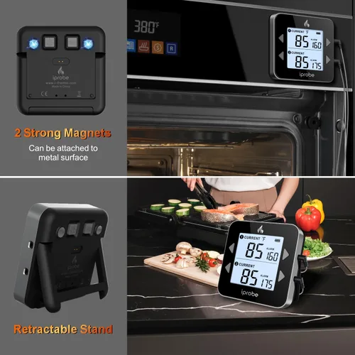 Vista 6 de Termómetro digital recargable y resistente al agua con sonda dual para carne - Termómetro de cocina con pantalla LCD retroiluminada grande
