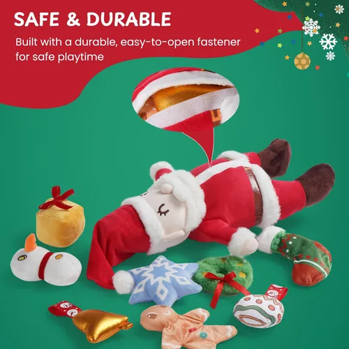 Vista 5 de Nocciola Hide and Seek - Juguetes de Navidad para perros de Papá Noel: 9 paquetes de regalos de vacaciones divertidos rellenos chirriantes arrugados