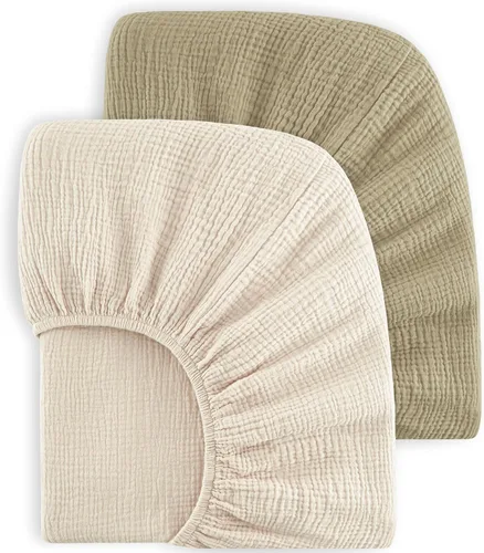 Vista 18 de Bearmoss Sábanas de muselina para mini cuna para Pack N Play - 100% algodón - 38"x26" Sábanas suaves y transpirables para corralito y cuna de bebé
