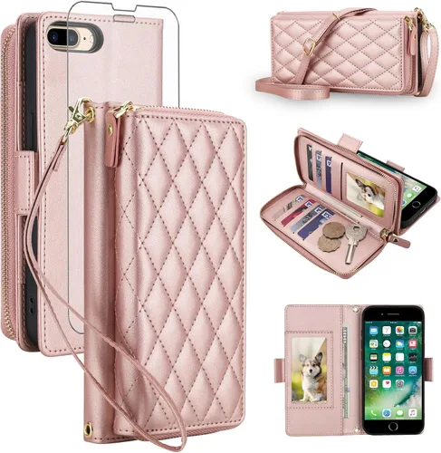 Vista 76 de Asuwish Funda compatible con iPhone 6/6s/7/8/SE 2020 2022 con cremallera y bloqueo RFID, protector de pantalla, correa cruzada i6 i7 i8 7s 8s SE2020