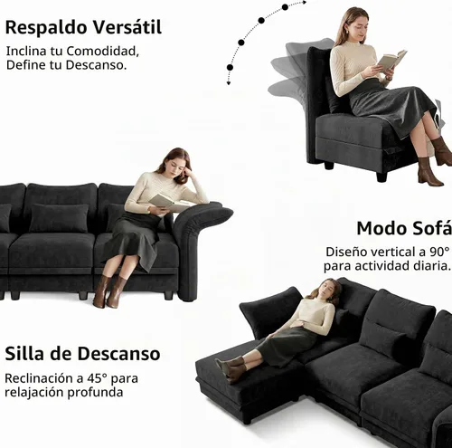 Vista 7 de LLappuil Sofá modular modular de 96 pulgadas, sofás seccionales de esquina pequeños para sala de estar con otomana de almacenamiento de 6 lados Negro