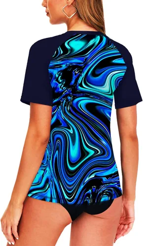 Vista 34 de AOBUTE Camisetas de natación de manga corta para mujer con protección solar degradada