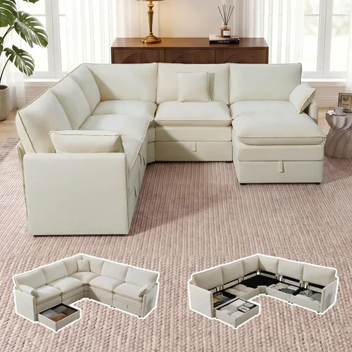 Vista 14 de Sofá modular con almacenamiento, sofá cama de 103 pulgadas, sofá cama seccional, sofá nube de gran tamaño con otomana móvil, sofá moderno de 6