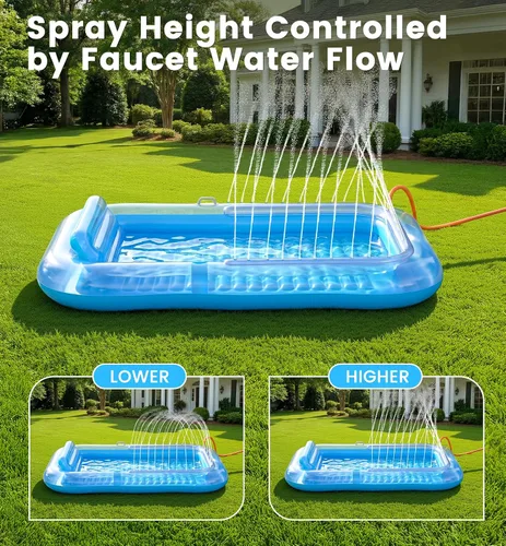 Vista 9 de Inflatable Tanning Pool Lounger Float with Sprinkler, 77" x 48" XL Tanning Pool for Adults with Pillow & Cup Holder, 6 in 1 Suntan Tub Sunbathing