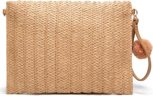 Vista 3 de Bolso cruzado con pompón tejido a mano para mujer, bolso cruzado de playa de verano, cartera