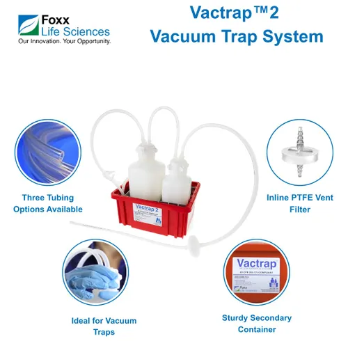 Vista 3 de Foxx Life Sciences Vactrap Vactrap Vactrap de laboratorio, botella de vacío de 2L + 1L, HDPE, Versallet de 2.087 in con dos HB de 1/4 pulgadas