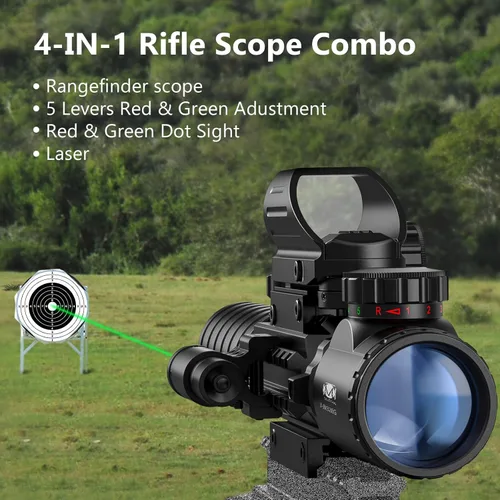 Vista 3 de MidTen 3-9x32 Combo de mira con ópticas iluminadas duales y retícula holográfica con punto rojo/verde & mira láser IIIA/2MW, mira telemétrica