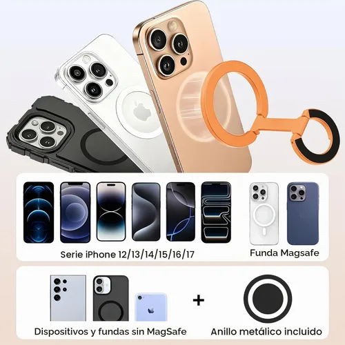 Vista 5 de Anillo magnético para teléfono MagSafe de doble cara con agarre magnético para teléfono, soporte de teléfono compatible con iPhone 17/16/15/14/13
