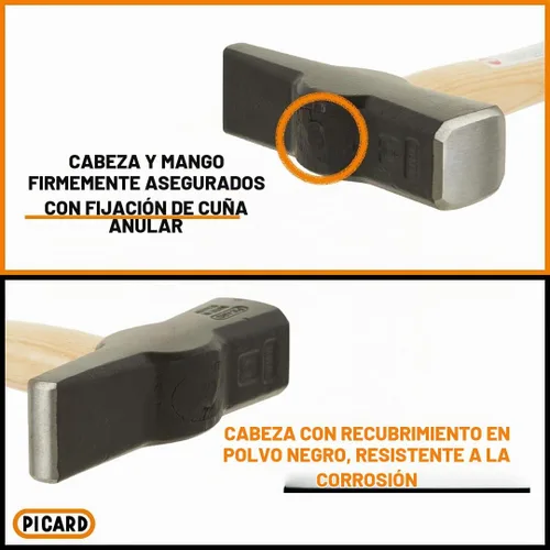 Vista 3 de Picard 0000811-1000, martillo de herrero de 2.205 lb, mango de madera de fresno diseño sueco