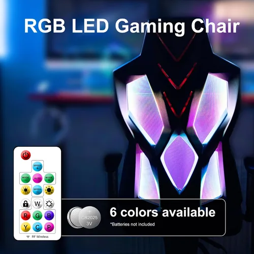 Vista 3 de Frassie Silla de juegos con luces LED RGB, silla de videojuegos ergonómica para computadora con soporte lumbar de masaje (rojo)