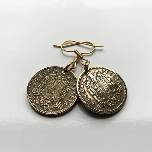 Vista 4 de Spain España 1 Peseta Spanish coin earrings escudo Español Madrid Barcelona Sevilla Málaga Córdoba Valencia Granada Zaragoza Toledo Cadiz Bilbao