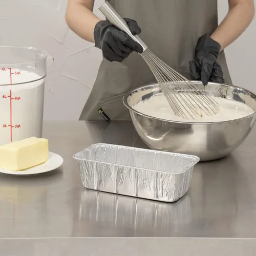 Vista 6 de Restaurantware Pastry Tek - Paneras de 8.5 x 4.3 pulgadas, 25 sartenes de aluminio listas para horno, 2 libras, congelables, de aluminio plateado