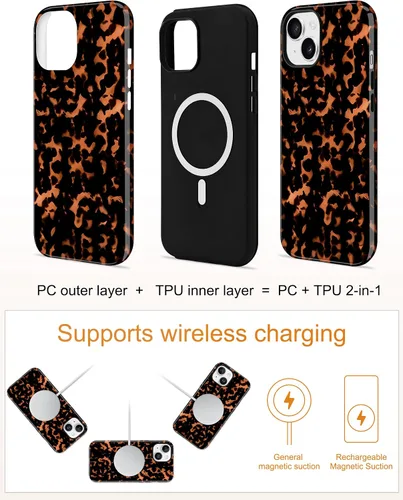 Vista 298 de Jusy Funda compatible con MagSafe con estampado de caparazón de tortuga marrón para iPhone 7/8/SE, cubierta protectora de TPU suave magnética