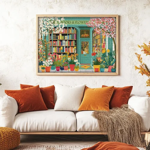 Vista 6 de PICKFORU Rompecabezas de Libro 1000 Piezas, Rompecabezas de Flores de Primavera para Adultos de Librería, Rompecabezas de Estantería en Flor como