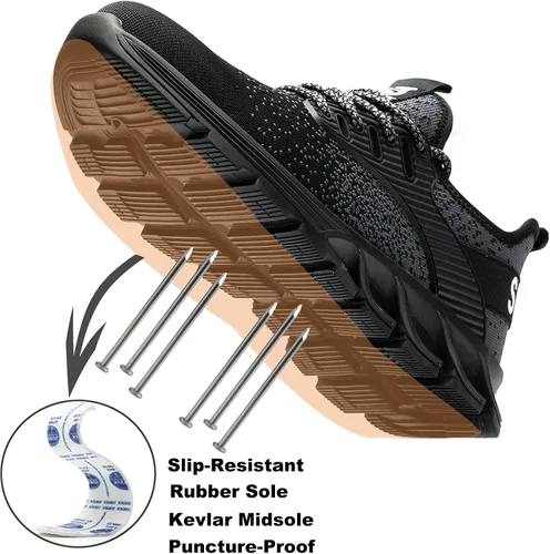 Vista 3 de SUADEX Zapatos de punta de acero para mujer, zapatos de trabajo antideslizantes, ligeros, con punta compuesta, zapatos de seguridad indestructibles